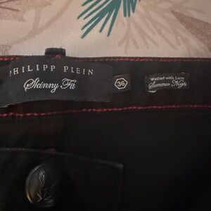 Philipp Plein Black Pants with Red Stitching